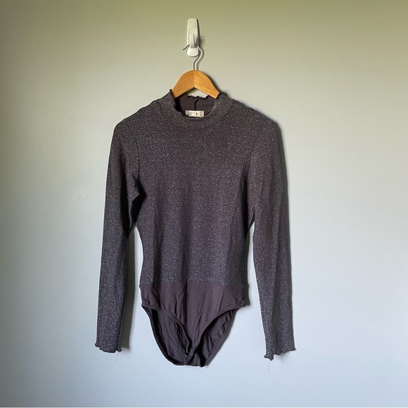 Altar'd State Sparkly Dark Gray Long Sleeve Bodysuit Size Medium - Picture 1 of 6